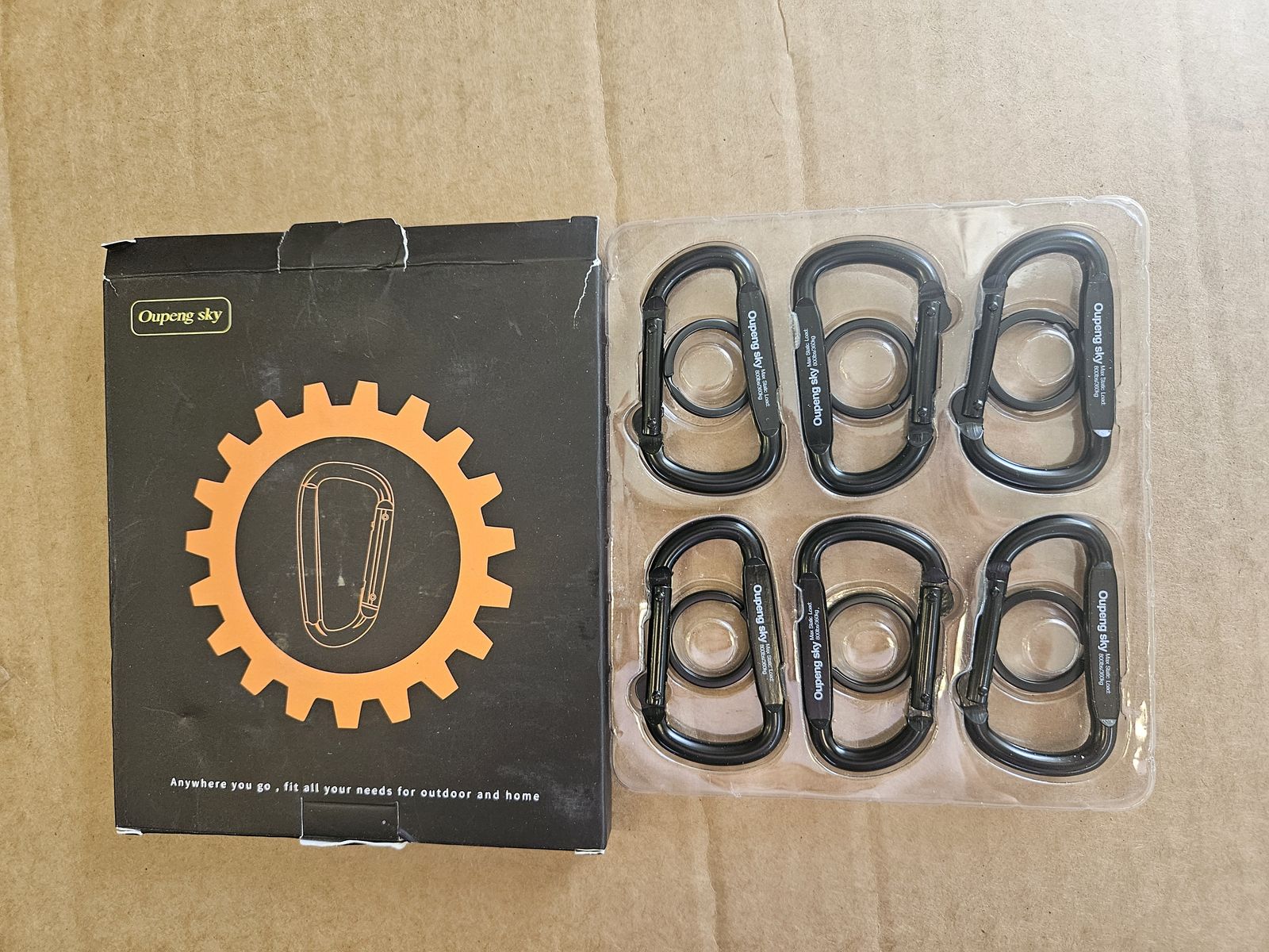 Set of 6 black carabiners