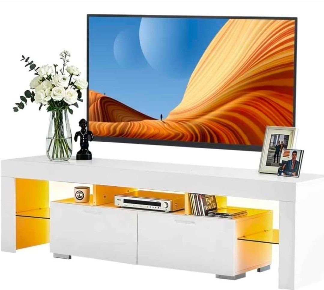 Modern White LED TV Stand for 55"-70" TVs | RGB Lights | New in Box #415