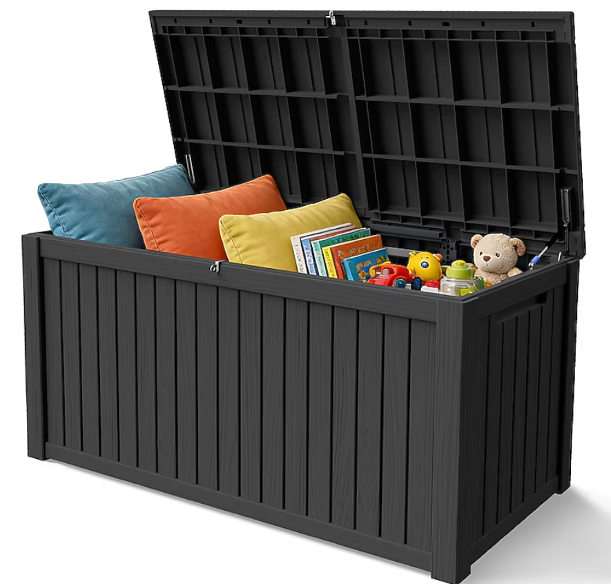 Decksplore  180 Gallon Deck Box, Resin Outdoor Storage Box with Lockable for Patio Furniture, Pool Tools, Garden Tools