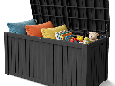 Decksplore 180 Gallon Deck Box, Resin Outdoor Storage Box with Lockable for Patio Furniture, Pool Tools, Garden Tools