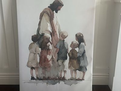 32x48 Christ with Children Framed Canvas