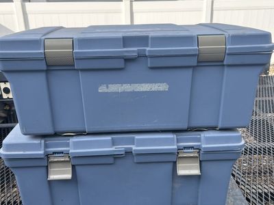 Set of 2 Heavy-Duty Blue Plastic Storage Trunks with Latching Lids