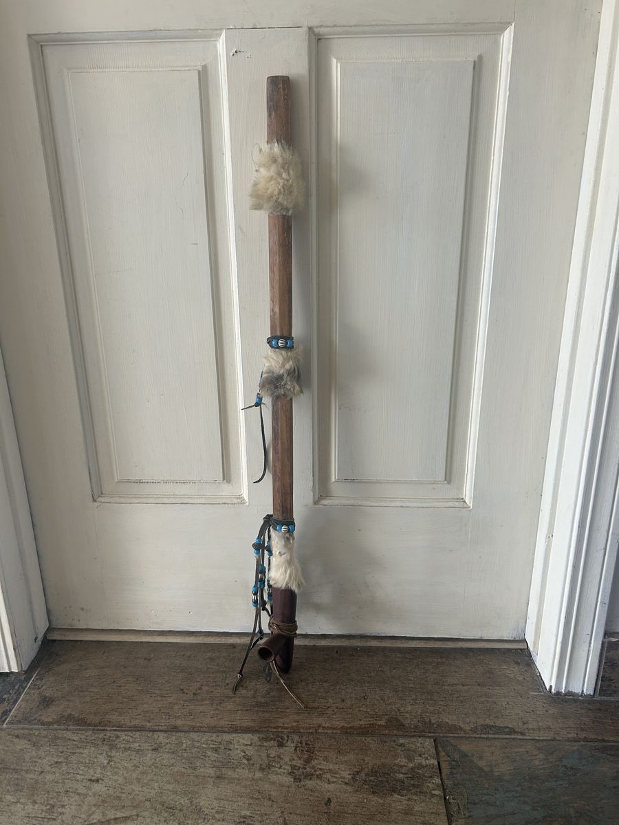 Handcrafted Native American Peace Pipe with Fur & Beads