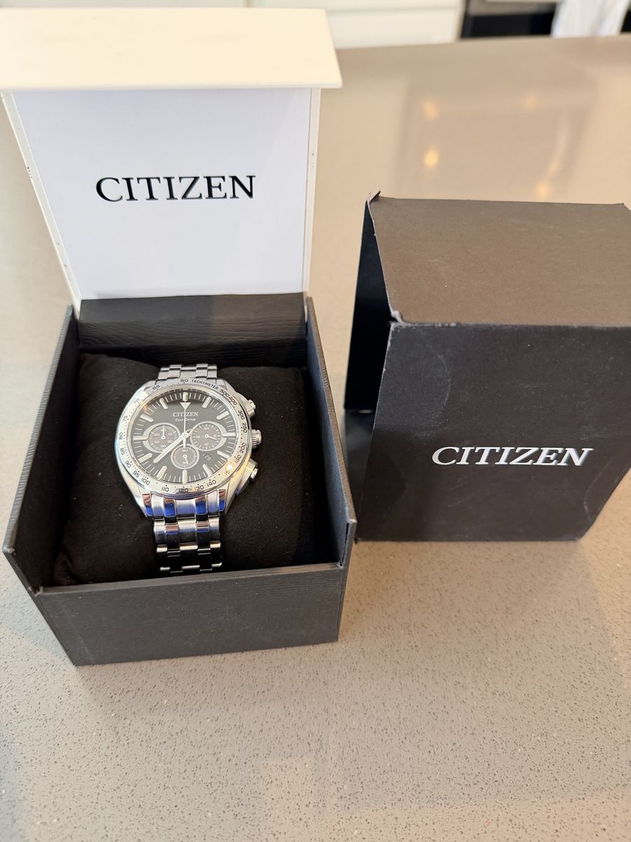 Citizen Eco-Drive Chronograph Watch - Men's Stainless Steel Black Dial