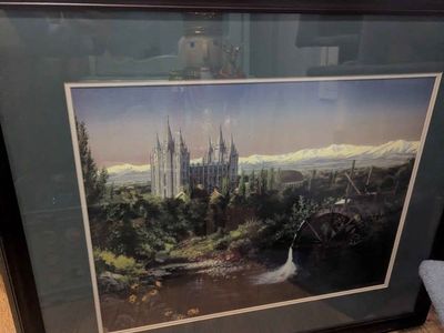 Al Rounds City Creek framed color print. Signed a