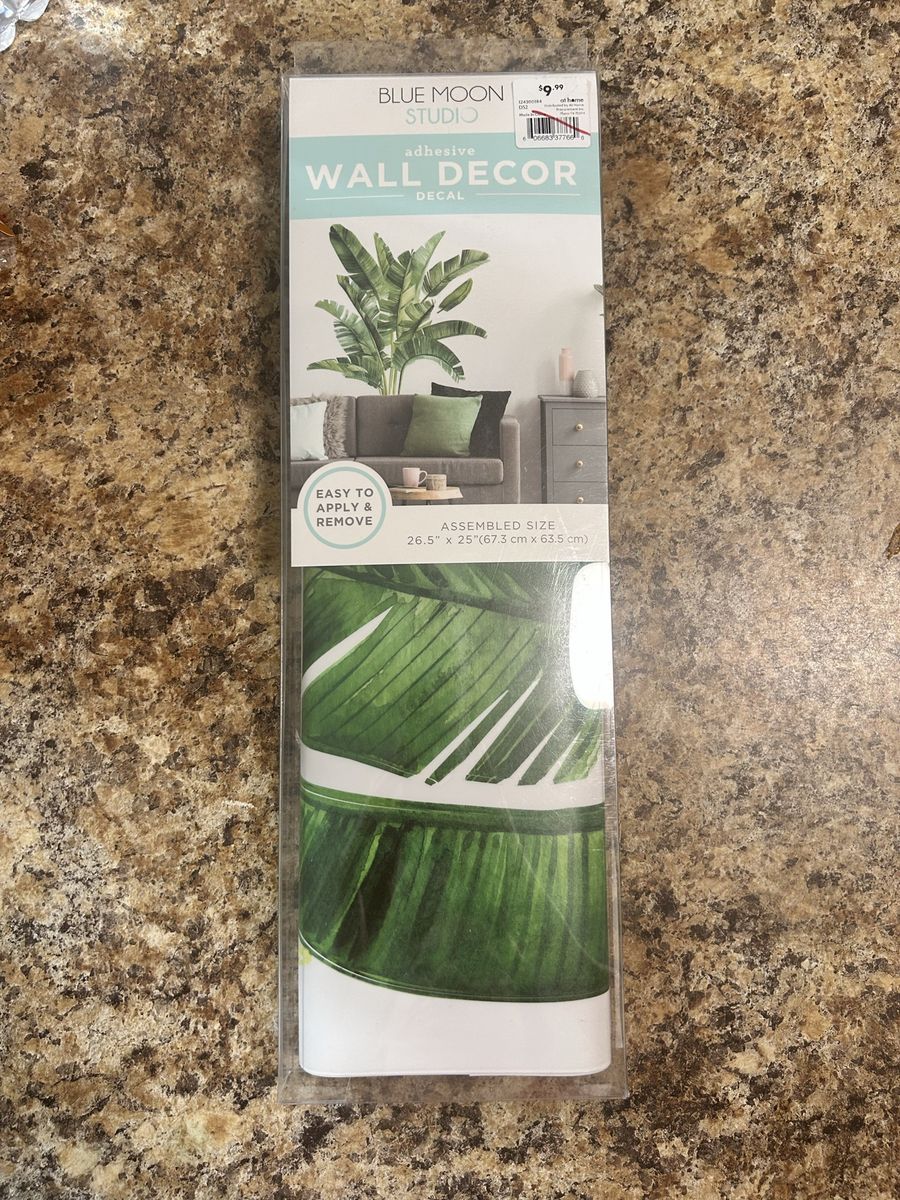 Blue Moon Studio Adhesive Wall Decor Decal - Tropical Palm Leaves, Easy Apply/Remove 26.5"x25"