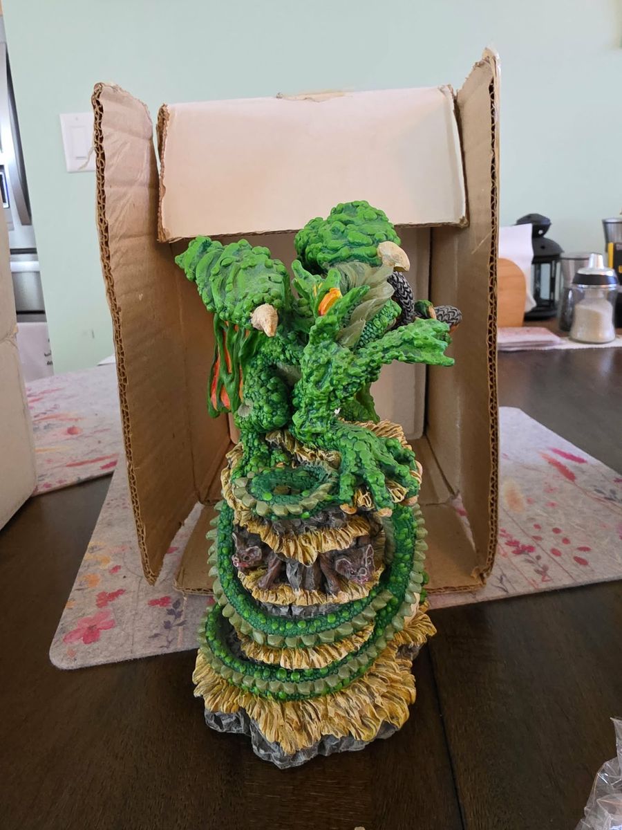 Detailed Green Dragon Resin Figurine Statue