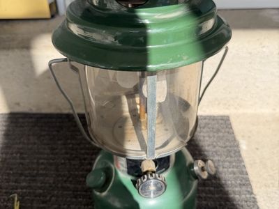 Vintage Coleman Model 220J Two-Mantle Green Camping Lantern