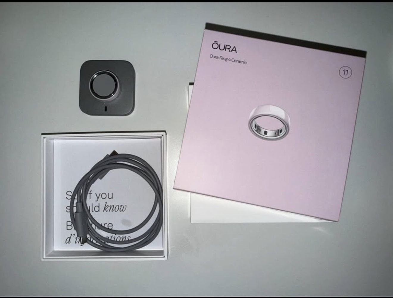 Oura Ring 4 Ceramic Smart Ring - Size 11 - White/Silver - Health Tracker with Charger