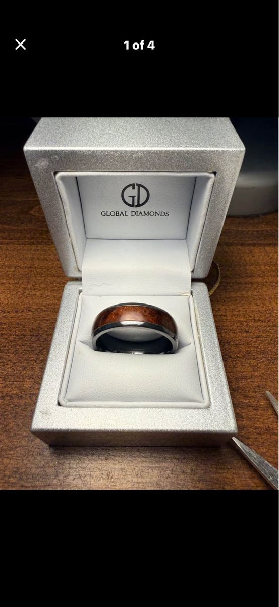 Ashbrook Zirconium Wood Inlay Ring - Global Diamonds Men's Wedding Band Size 9