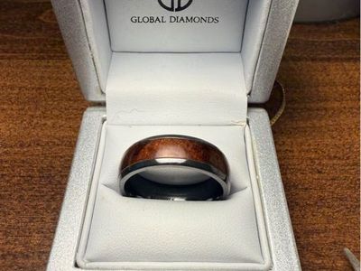 Ashbrook Zirconium Wood Inlay Ring - Global Diamonds Men's Wedding Band Size 9