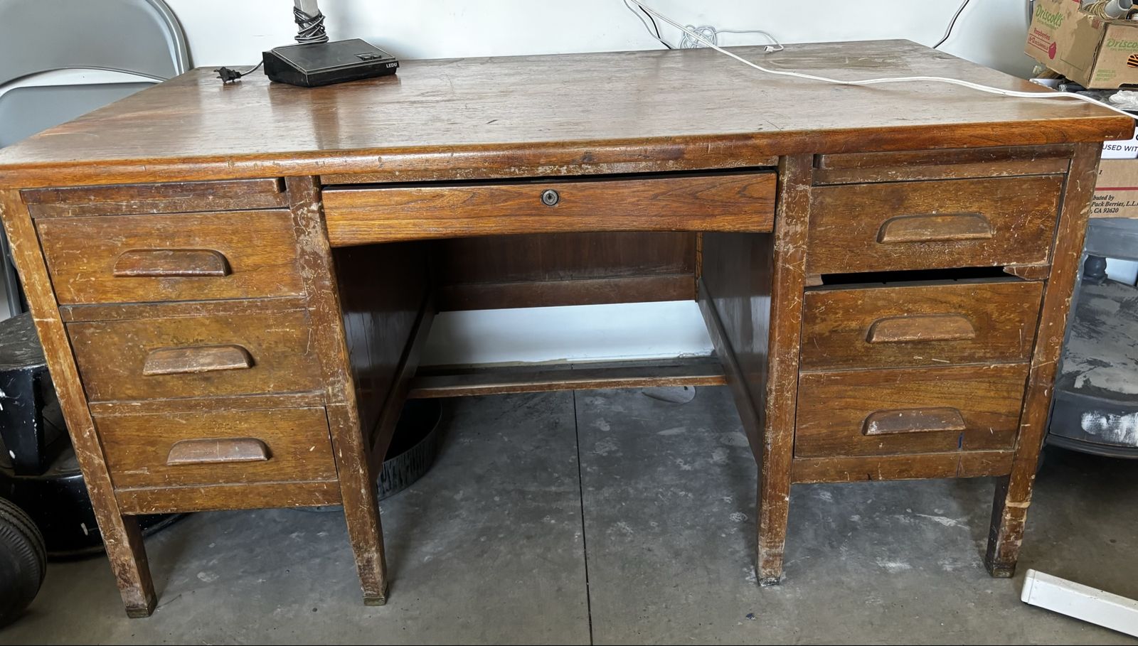 Vintage Wooden Executive Desk with Multiple Drawers