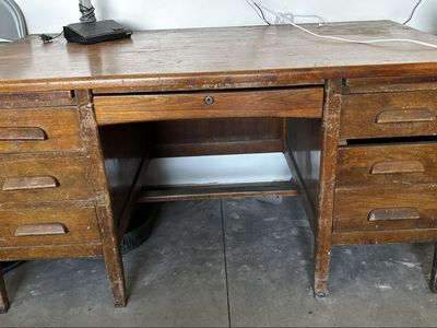 Vintage Wooden Executive Desk with Multiple Drawers