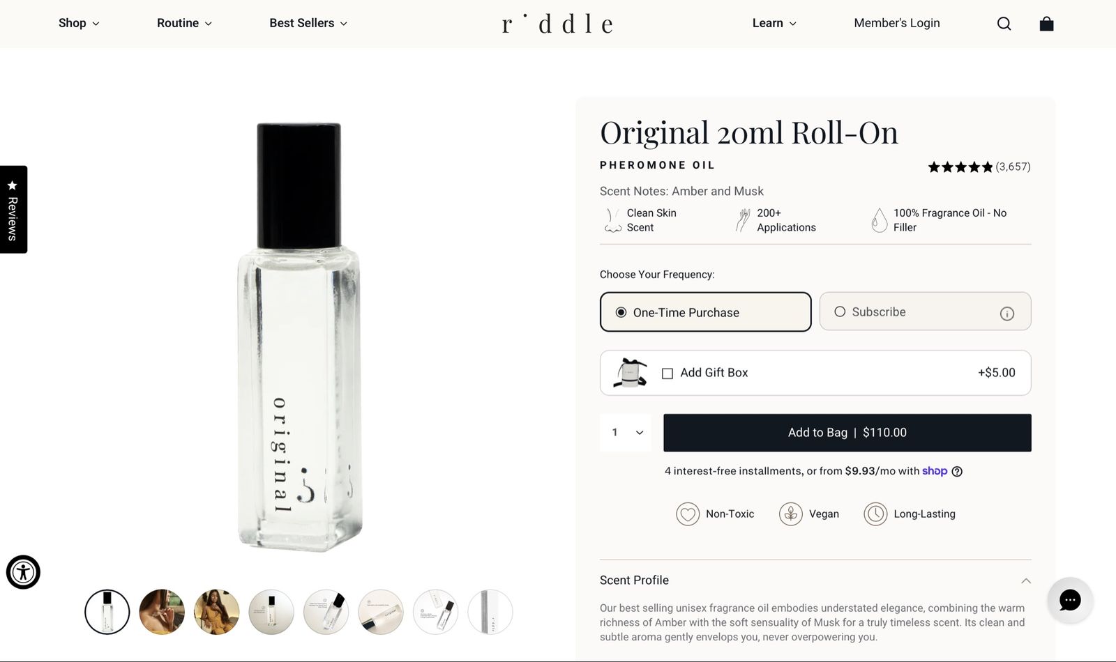 Riddle Original Roll On Fragrance Oil 0.68 fl oz / 20 ml