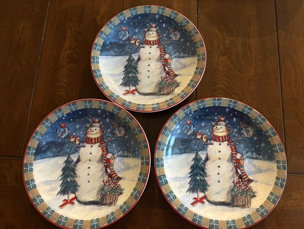 3 Snowman Plates