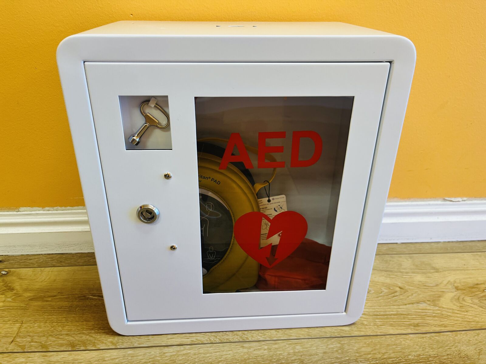 AED Wall Cabinet Metal Emergency Defibrillator Storage Box White