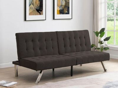 Brand new Convertible Futon Sofa Bed, Adjustable Lounge Couch w/ Metal Legs, Dark Brown Fabric