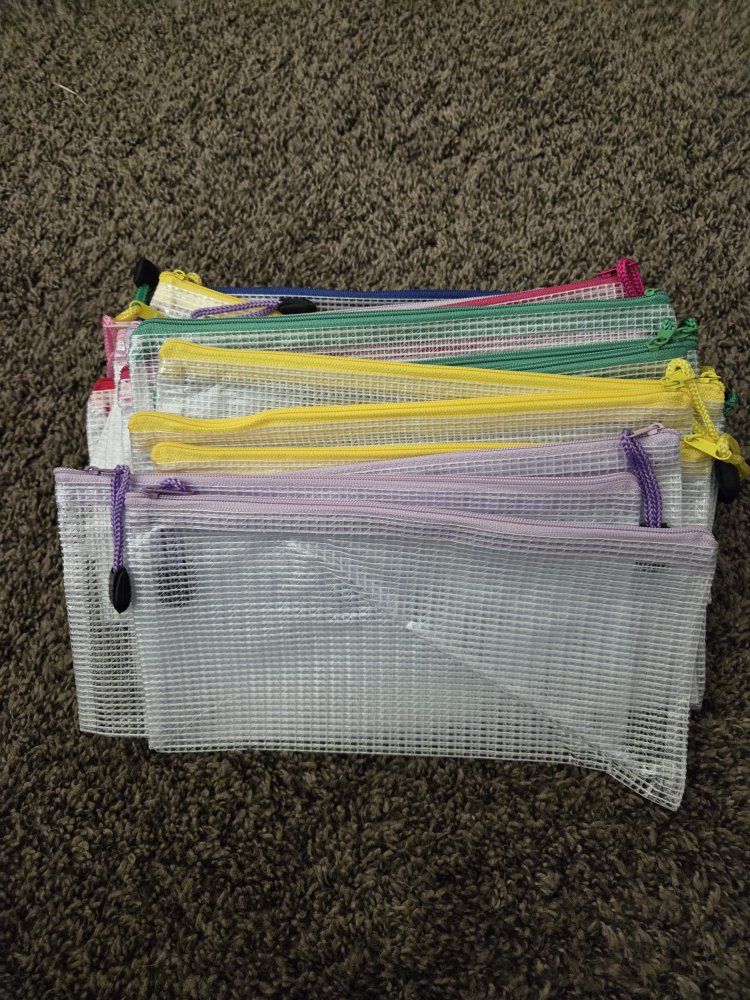 Mesh Zipper Pouches, Multi-Color, Clear Storage Bags, Various Sizes for School/Office Supplies