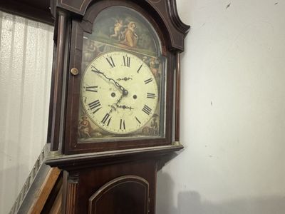 Antique 19th Century English Painted Dial Mahogany Longcase Grandfather Clock – Broken Arch