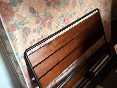 Metal and Wood Slat Bed Frame with Floral Mattress Set