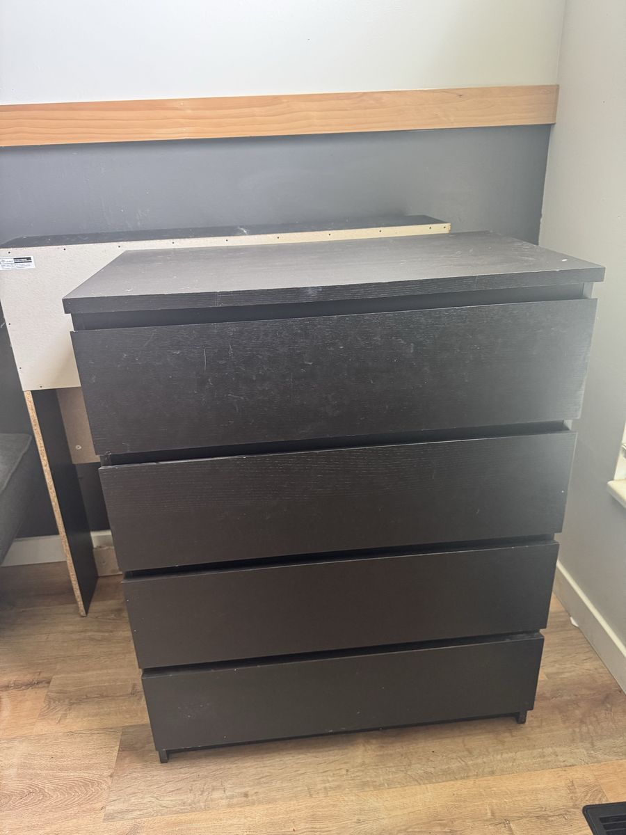 Black/Brown IKEA MALM 4 Drawer Dresser