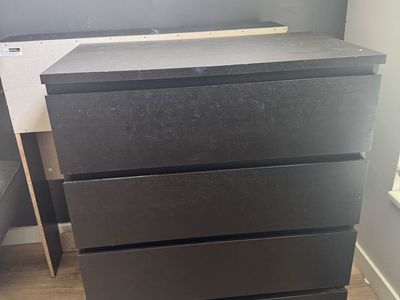Black/Brown IKEA MALM 4 Drawer Dresser