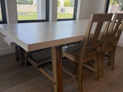 Concrete & Reclaimed Wood Dining Table - Farmhouse Style