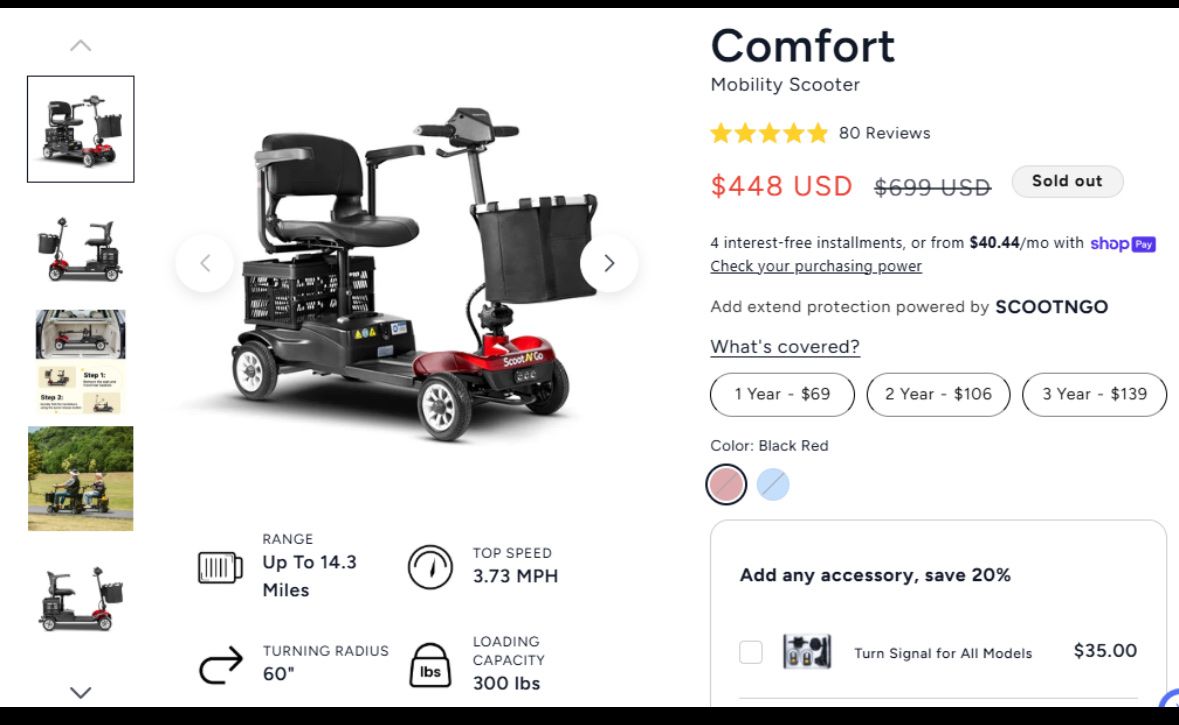 Red Comfort Mobility Scooter – Like New