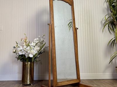 Vintage Oak Cheval Floor Mirror