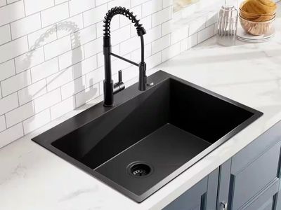 30 in. Drop-In Single Bowl 18 Gauge Black Stainless Steel Kitchen Sink with Black Spring Neck Faucet