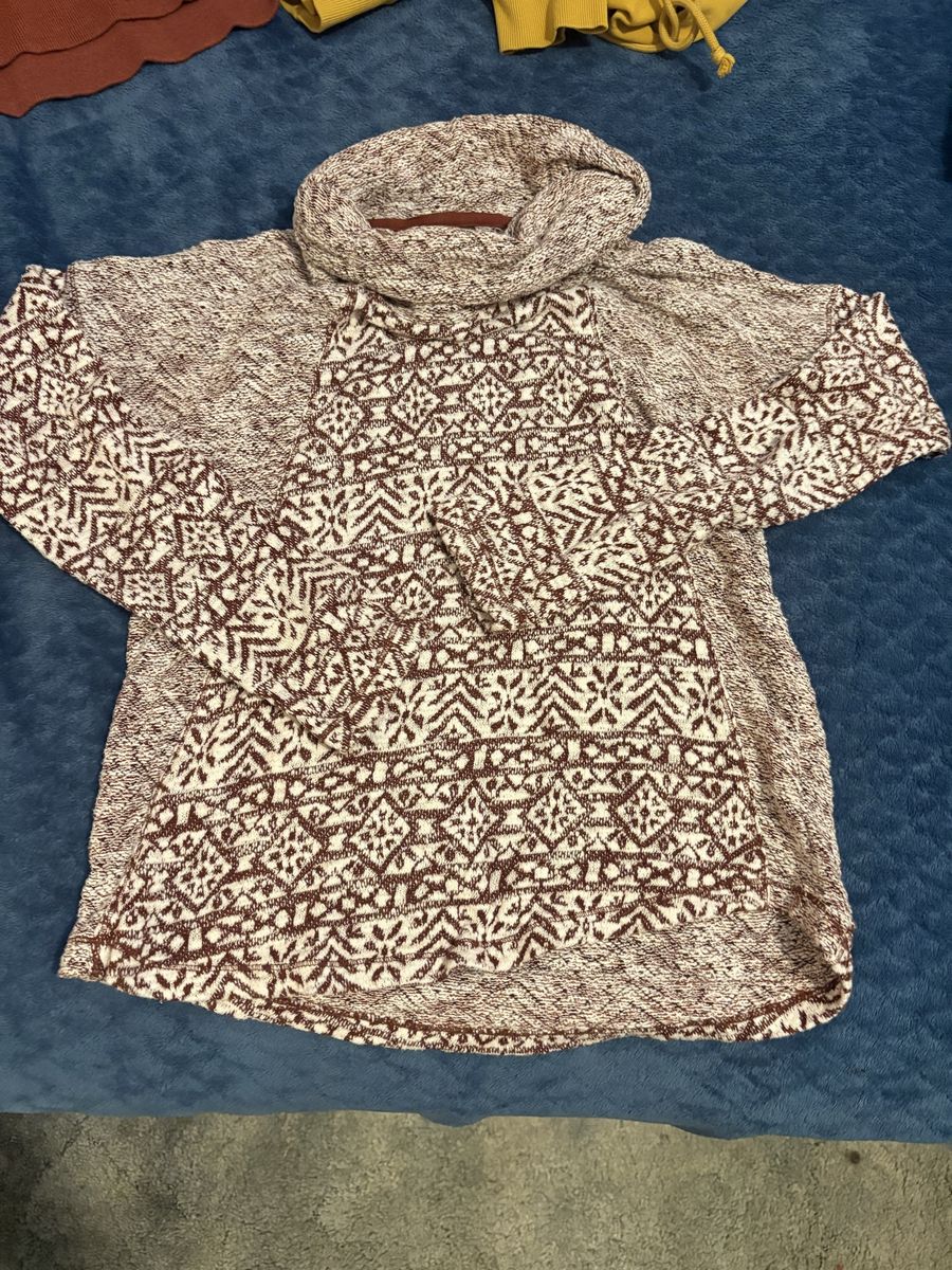North River Women's Maroon Fair Isle Cowl Neck Knit Sweater Size S