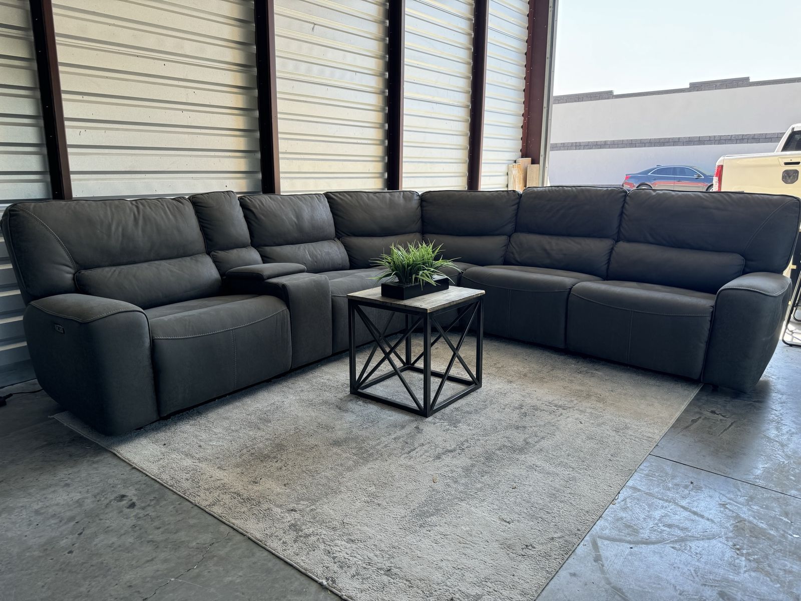 GRAY COSTCO FABRIC POWER RECLINER SECTIONAL SOFA COUCH