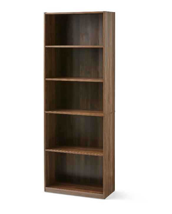 NEW Mainstays 5-Shelf Bookcase with Adjustable Shelves, Canyon Walnut