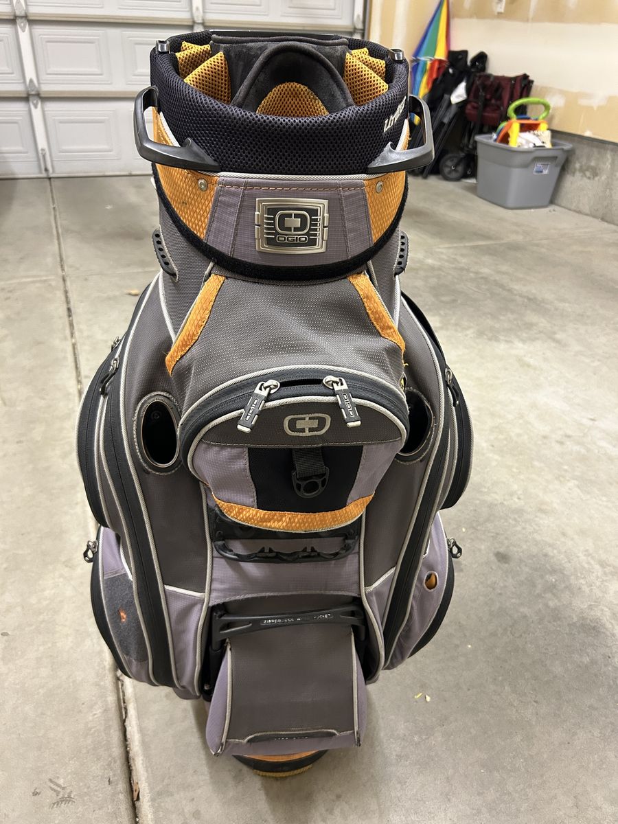 OGIO GROM Cart Golf Bag - 14-Way Divider, Grey/Orange/Black, Multiple Pockets