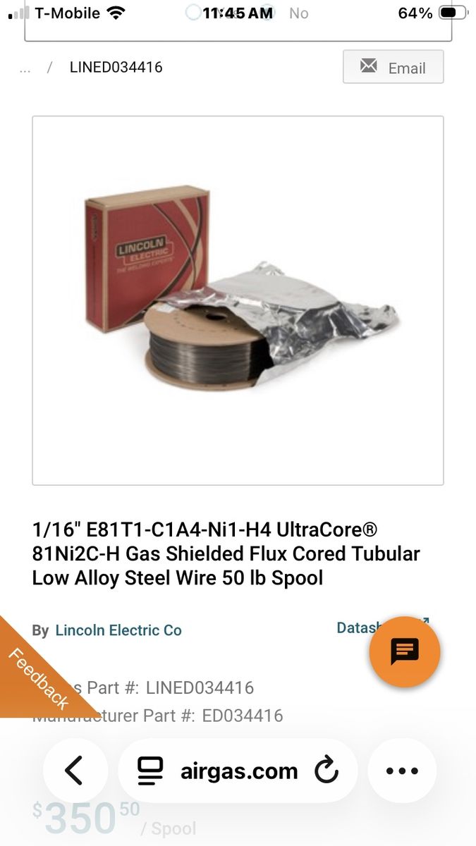 Lincoln ultra core 1/16 flux core wire 50lb roll