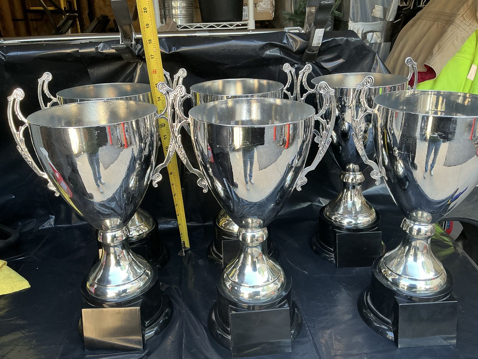Set of 6 Vintage Silver-Plated Trophy Cups with Black Bases -