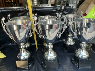 Set of 6 Vintage Silver-Plated Trophy Cups with Black Bases -