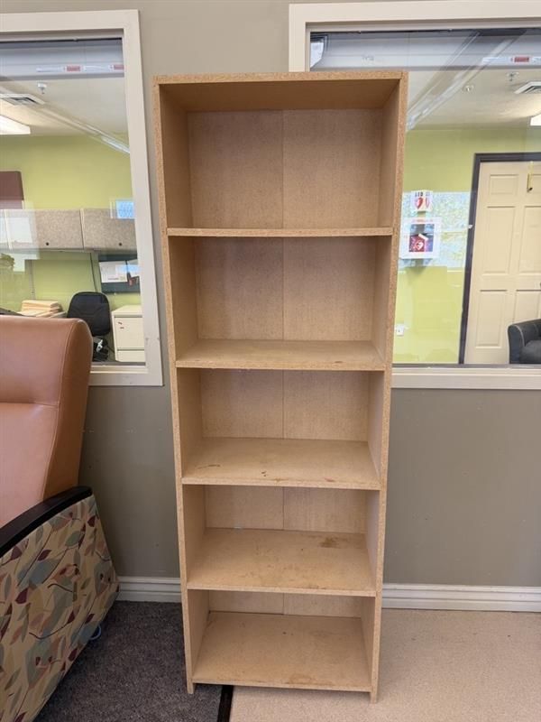 Simple 5-Shelf Particle Board Bookcase - Natural Wood Finish