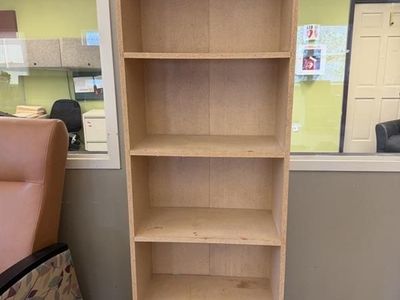Simple 5-Shelf Particle Board Bookcase - Natural Wood Finish