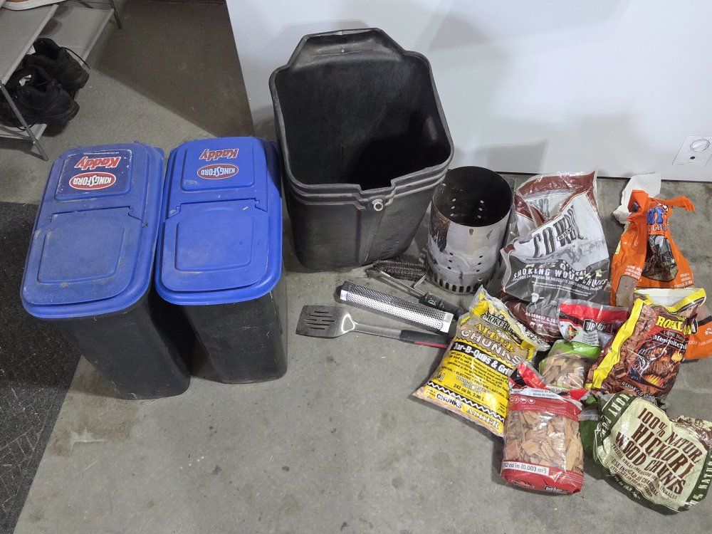 Kingsford Kaddy Charcoal Storage Bins & Weber Chimney Starter BBQ Accessories Lot