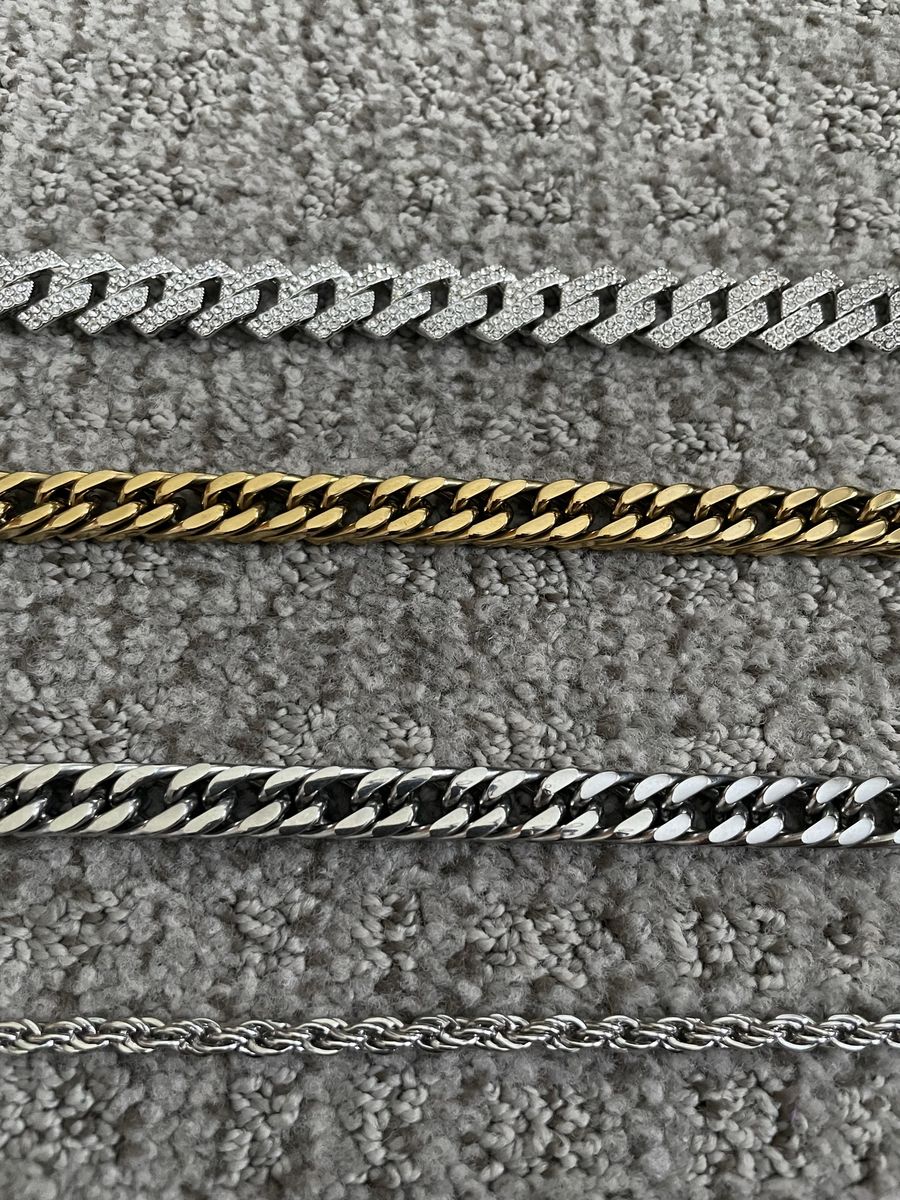 Assorted Men's Chain Necklaces - Cuban Link and Rope Styles Stainless Steel