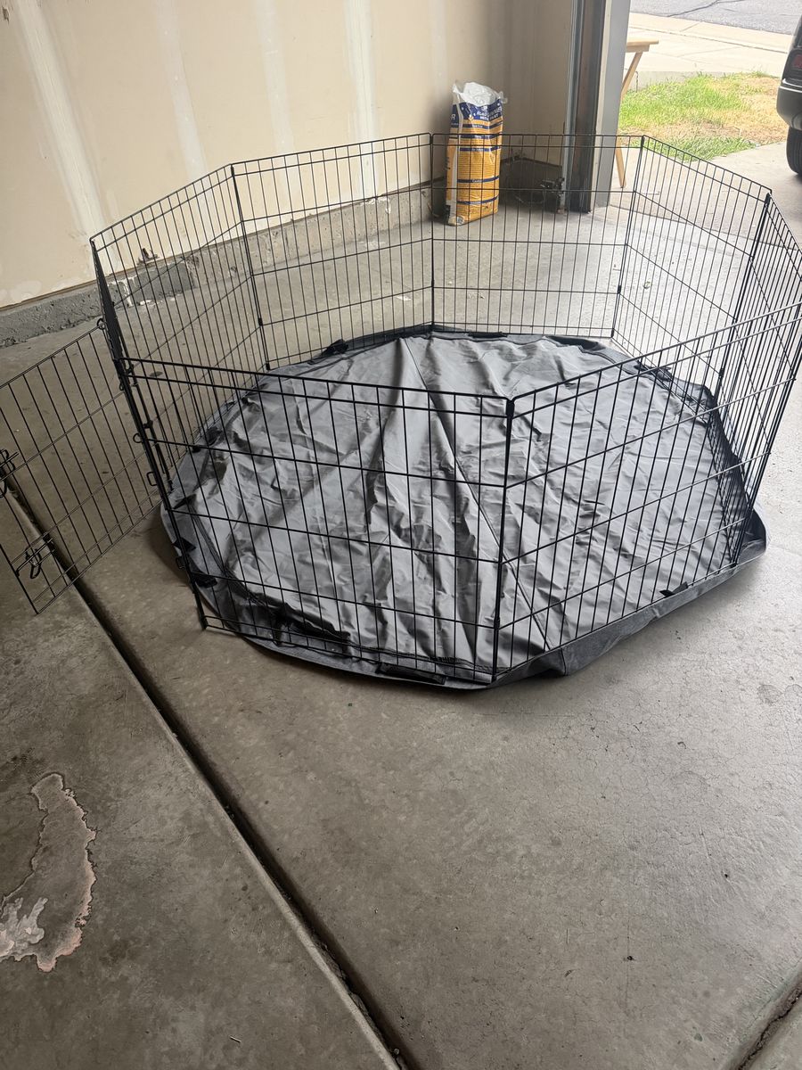 Black Metal Wire Pet Playpen with Floor Mat