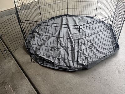 Black Metal Wire Pet Playpen with Floor Mat
