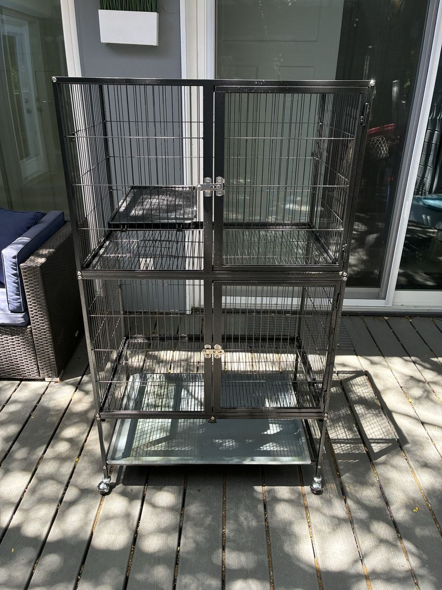 Large Black Multi-Tier Pet Cage / Habitat on Wheels for Birds, Ferrets, Chinchillas or Small Animals