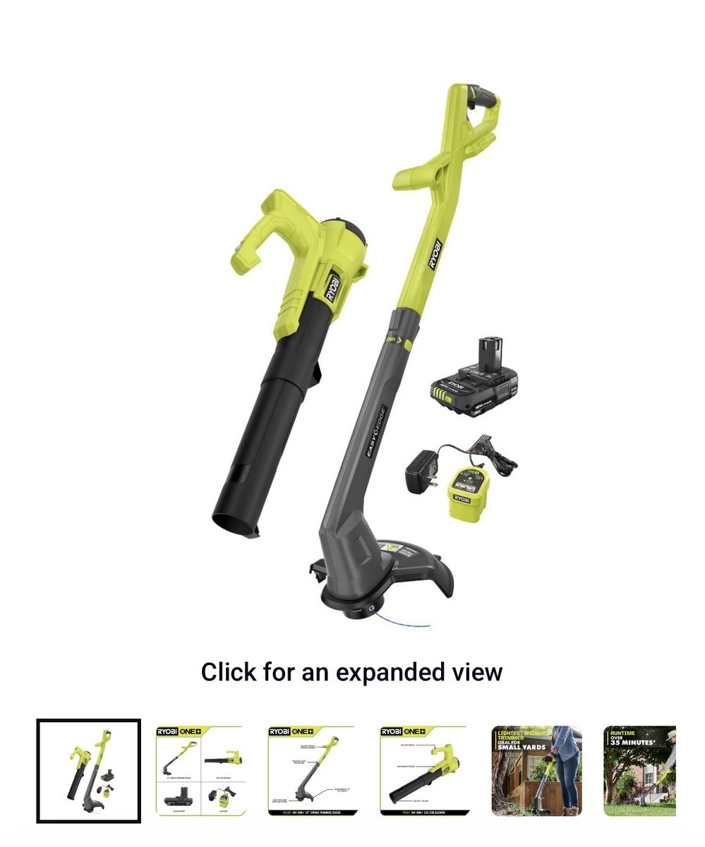 RYOBI ONE+ 18V 2-Tool Combo Kit: 10" String Trimmer/Edger & 250CFM/90MPH Blower