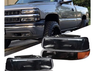 Black Housed Headlights with Amber for 00-06 Tahoe/Suburban, 99-02 Silverado