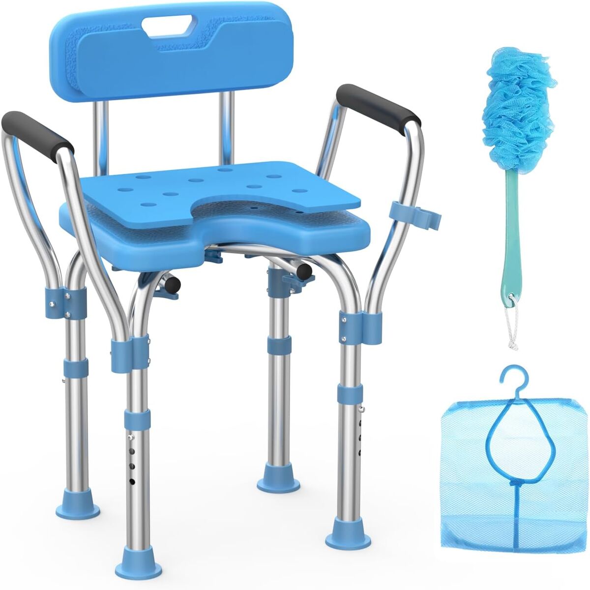 NEW Cutout Seat Shower Chair with Armrests & Back, Upgraded 420lbs Stainless Steel Padded Shower Seat Anti Slip