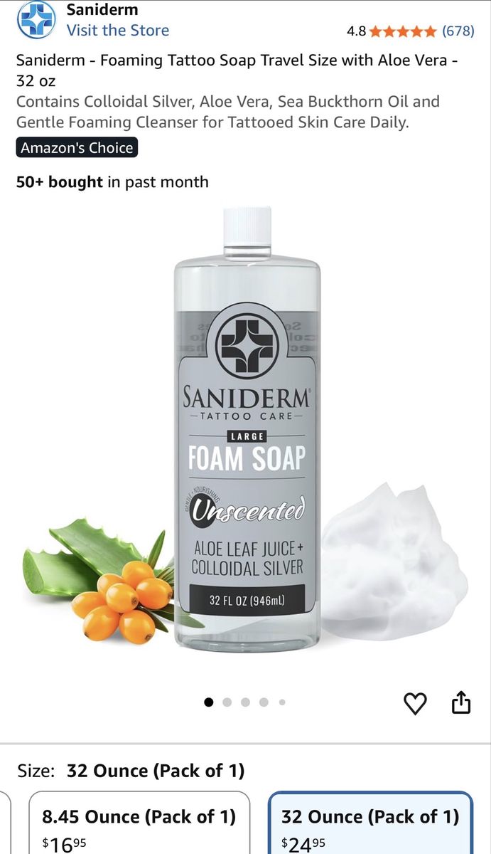 Saniderm Tattoo Care Unscented Large Foam Soap Refill 32 fl oz