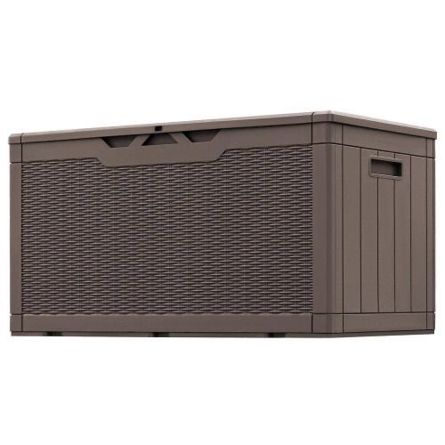 Spacious 102Gallon Outdoor Deck Box with Gas Spring Lift and Lockable Design - Brown Wicker Look