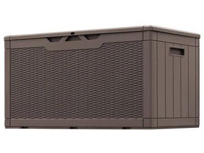 Spacious 102Gallon Outdoor Deck Box with Gas Spring Lift and Lockable Design - Brown Wicker Look